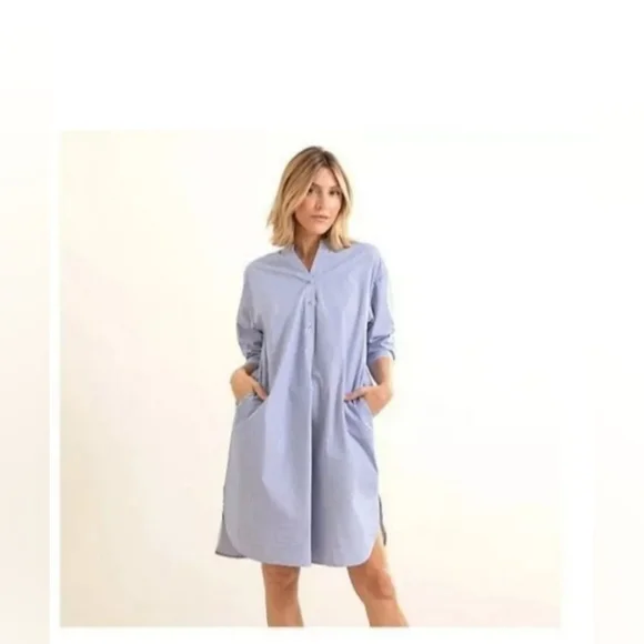 Mer Sea Coastal Blue Pin Stripe Essential Shirt Dress | L/XL - Picture 2 of 11